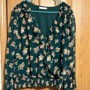 Lush Dark Green Floral Blouse